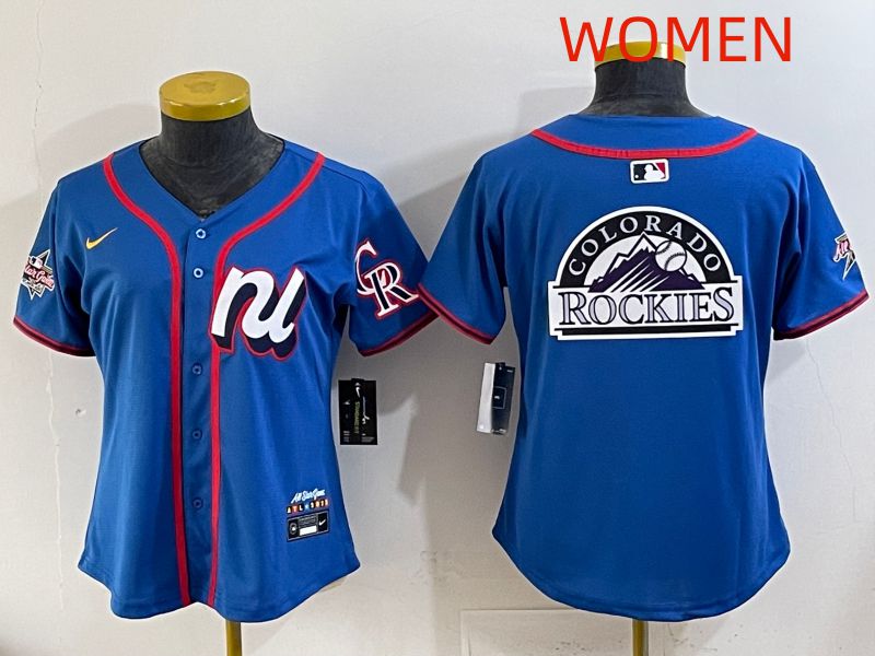 Women 2025 Colorado Rockies Blank Blue All star Nike MLB Jersey style 04->women mlb jersey->Women Jersey
